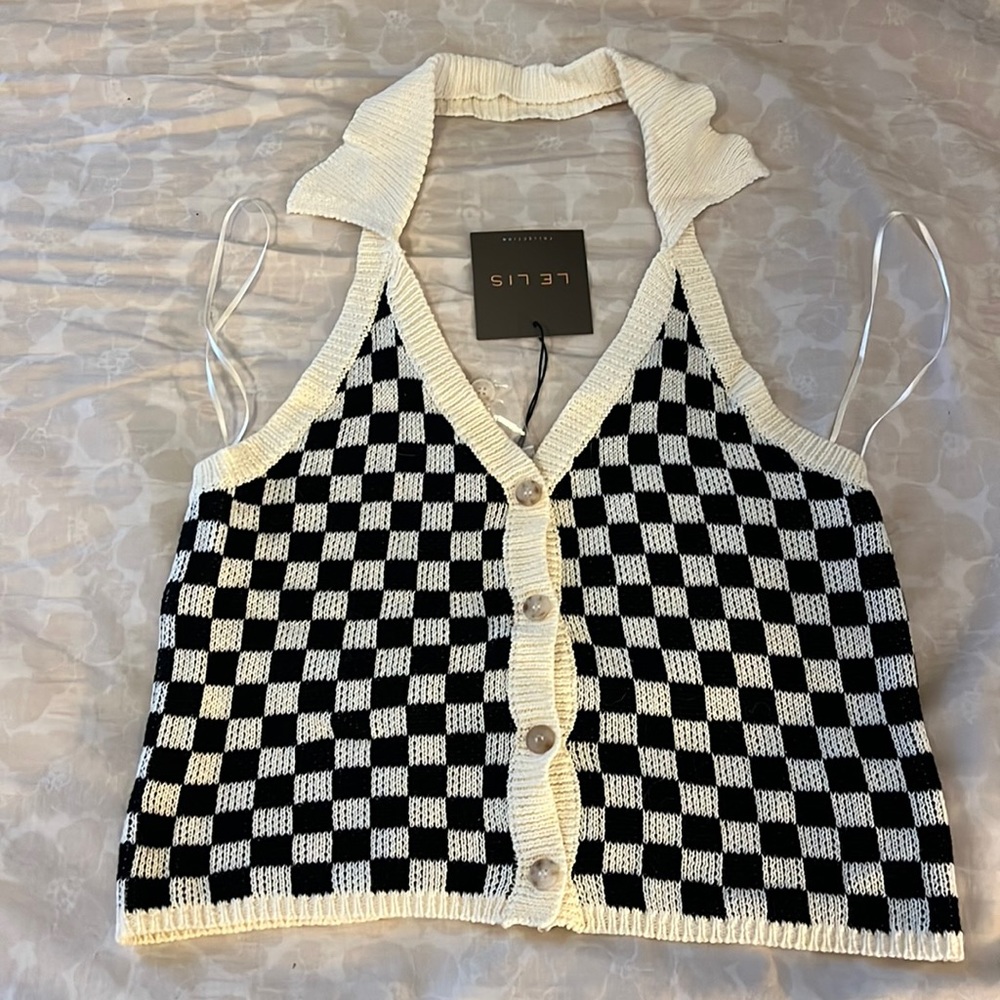 Halter Checkered Sweater Vest
